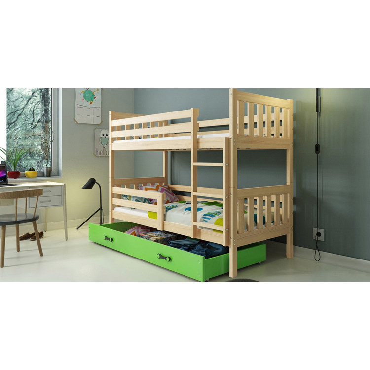 Poschodová posteľ Carino so zásuvkou 190x80 prírodná zelená